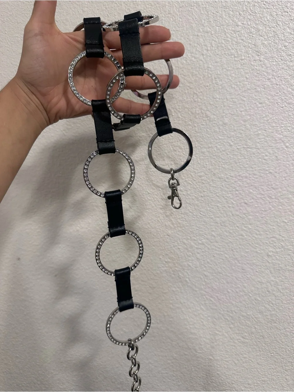 Black Rhinestone Ring Chain Belt - Women Accessories